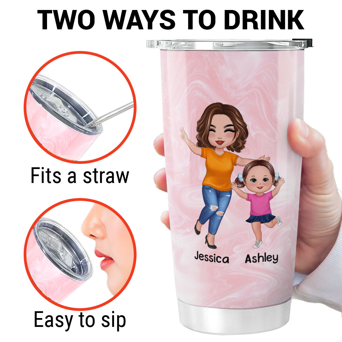 Best Grandma Mom Auntie Ever Pink Happy Doll Woman & Doll Kids Personalized Tumbler