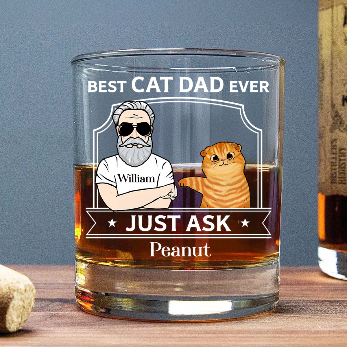 Best Cat Dad With Fluffy Cat Fist Bump Personalized Wine Glass, Father's Day Gift for Cat Dads