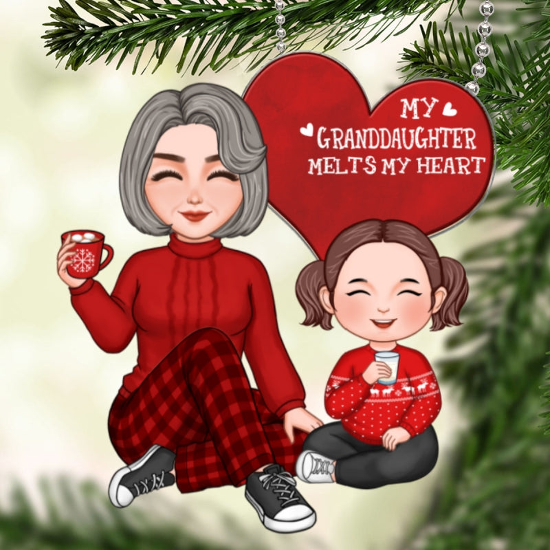 Cute Grandma And Grandkids Sitting Christmas Gift Personalized Acrylic Ornament