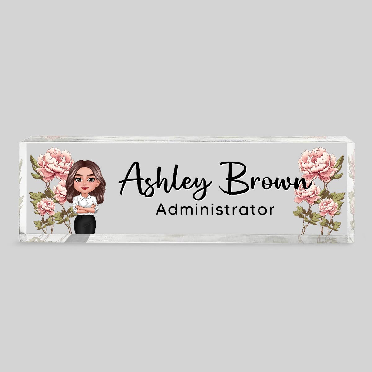 Birth Month Flowers Woman - Personalized Acrylic Desk Name Plate - Gift For Colleagues, Coworkers, Boss