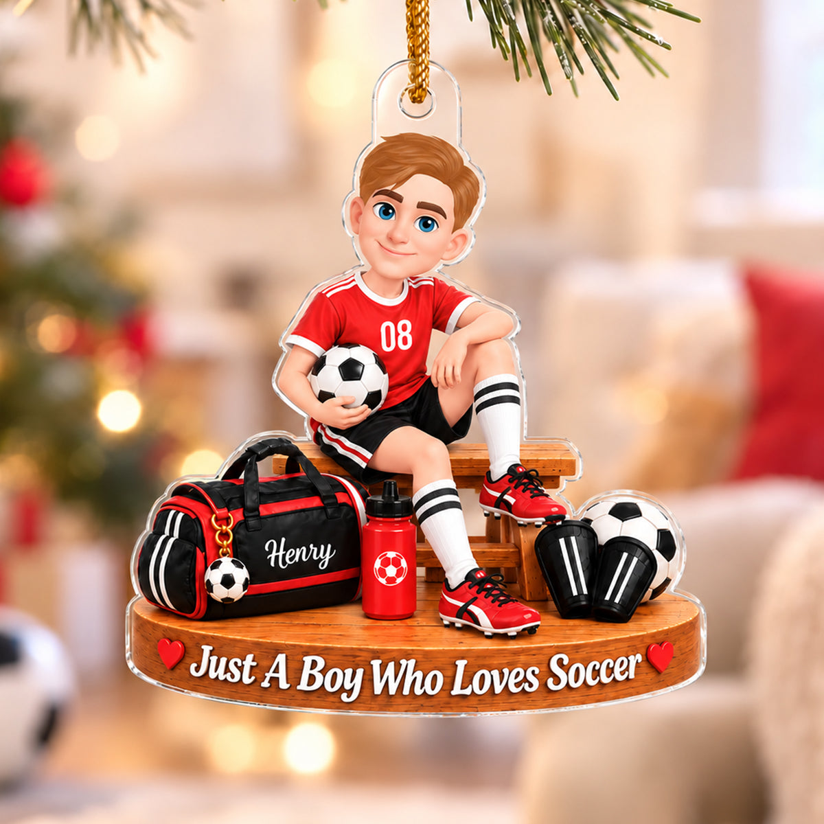 Just a Boy Who Loves Soccer - Personalized Acrylic Ornament - Christmas Gift for Son,Grandson