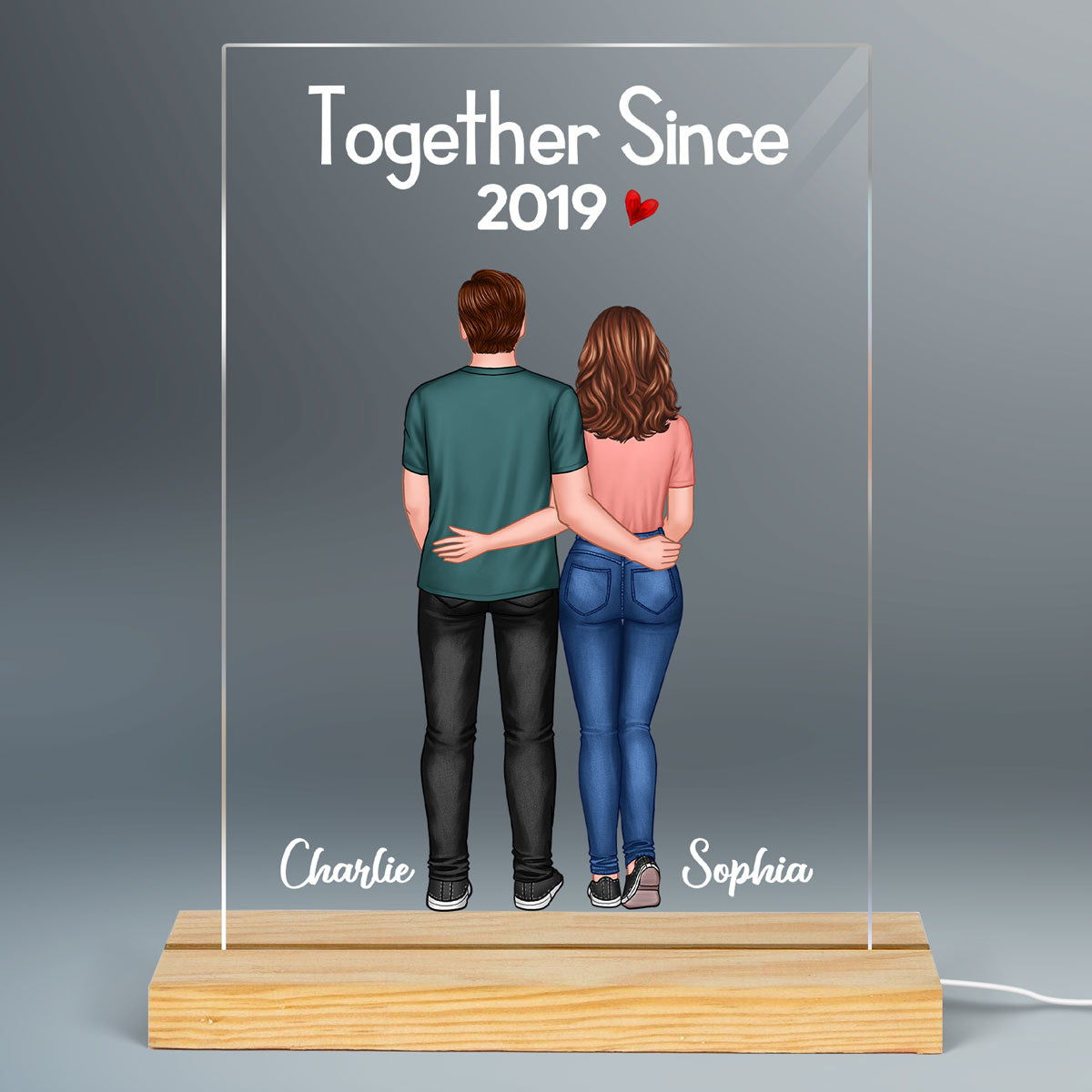 Couple Standing Back View Together Since With Dog Cat Personalized Rectangle Acrylic Plaque With LED Night Light - Valentine‘s Day Gift - Anniversary Gift For Him - Gift For Her