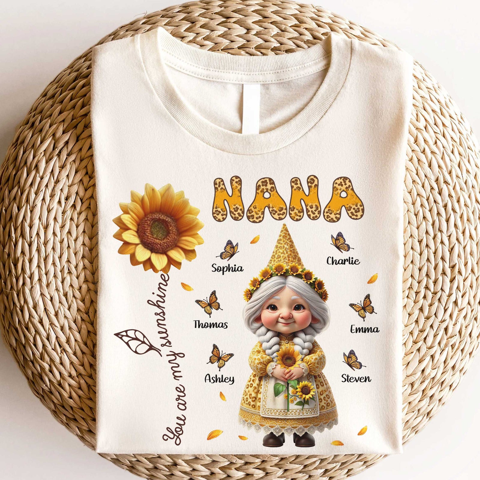 Leopard Sunflower Gnome Grandma Personalized Shirt, Gift For Grandma