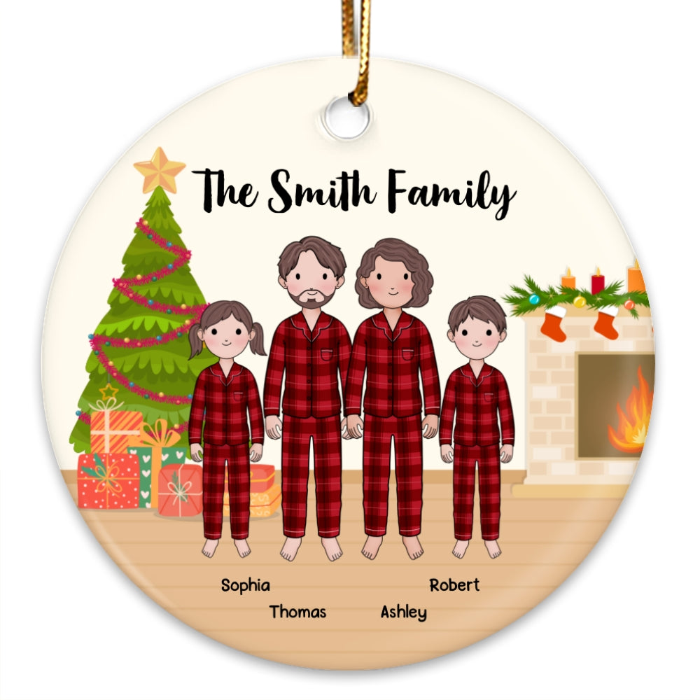Simple Cartoon Family Dad Mom Kid Dog Cat Personalized Circle Ornament