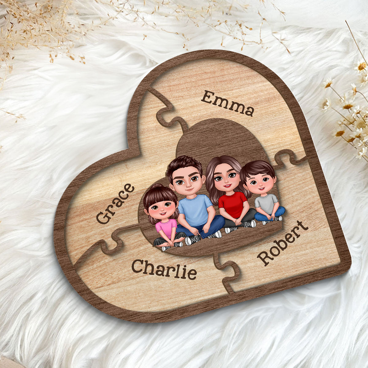 Puzzle Heart Together We Make A Family Personalized 2-Layer Wooden Plaque