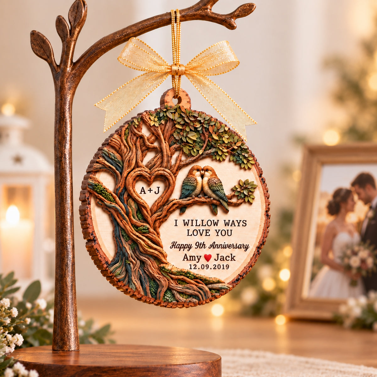 I Willow Ways Love You - Personalized Wooden Ornament - Anniversary Gift for Couple, Willow Tree Anniversary Gift