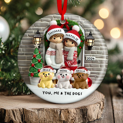 Farmhouse Couple Personalized Christmas Ceramic Ornament with Optional Pet Dog Cat, Christmas Gift for Him, Gift for Her