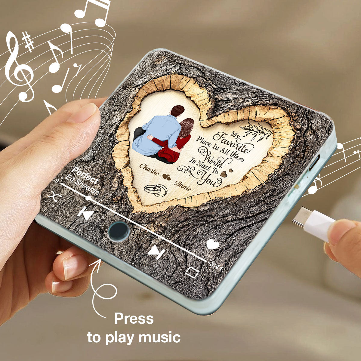 Favorite Place Next To You Couple Sitting - Personalized Music Fridge Magnet - Anniversary Gift, Valentine's Gift For Him, For Her