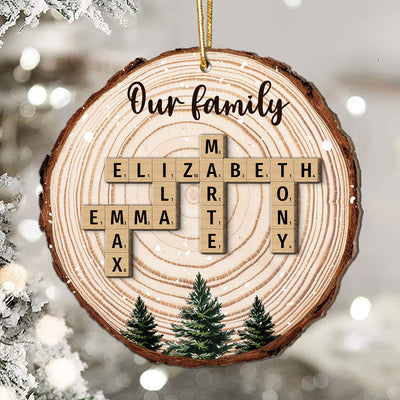 Christmas Tree Wood Pattern Family Names Puzzle Crossword Personalized 2-Layer Wooden Ornament, Christmas Gift For Family