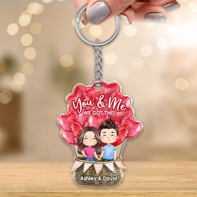Watercolor Couple In Hot Balloon Personalized Acrylic Keychain