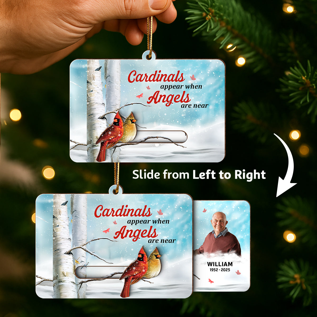 Cardinals Appear When Angels Are Near Custom Photo - Personalized Slider Ornament - Memorial Remembrance Keepsake