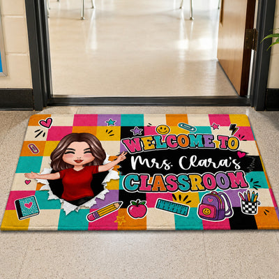 Welcome To My Class Vibrant Colorful Happy Teacher - Personalized Doormat - Classroom Decor