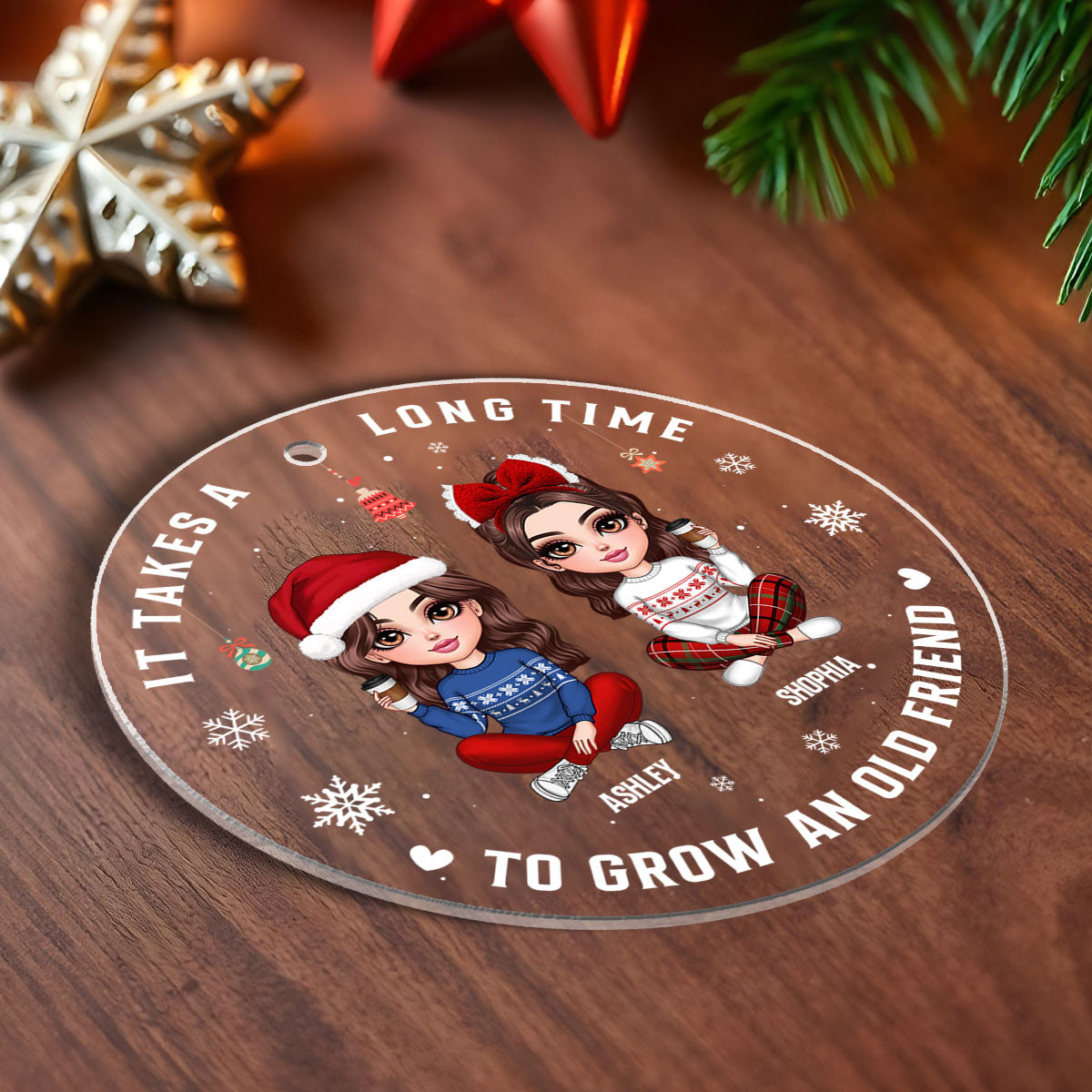Custom Best Friend Besties Sisters BFF Personalized Acrylic Ornament, Christmas Gift