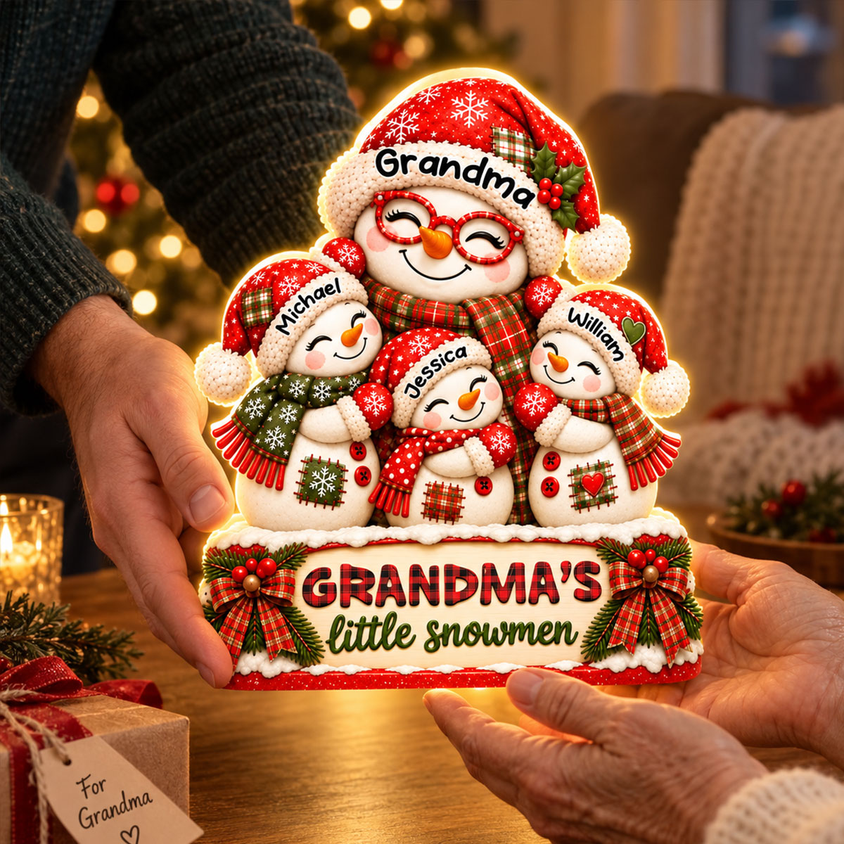 Grandma's Little Snowmen - Personalized Light Box - Heartfelt Christmas Gift for Grandma, Family Keepsake