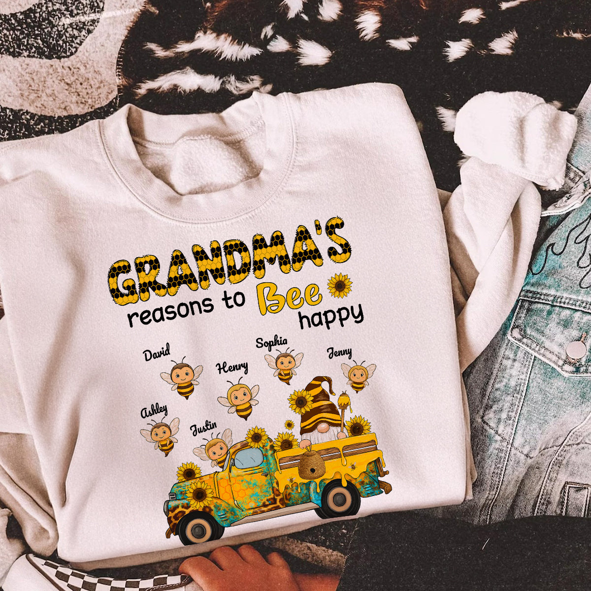 Gnome Grandma's Reasons to be Happy Personalized Sweatshirt, Cozy Fall Sweatshirt for Grandma