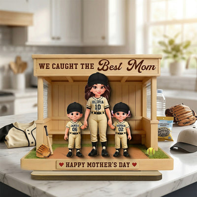 We Caught The Best Mom Softball Dugout - Personalized 2-Layered Wooden Plaque - Mother's Day Gift For Softball Mom