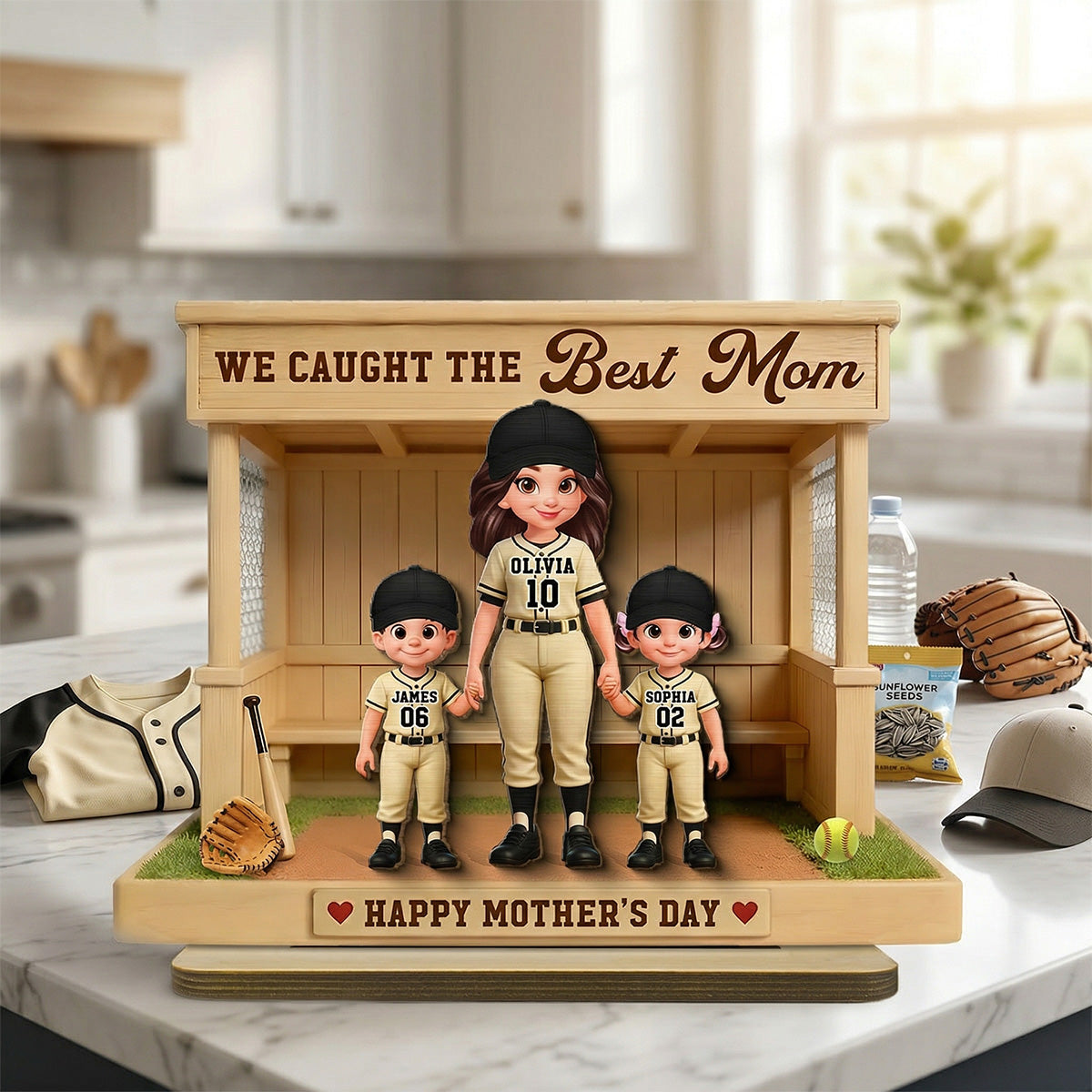 We Caught The Best Mom Softball Dugout - Personalized 2-Layered Wooden Plaque - Mother's Day Gift For Softball Mom