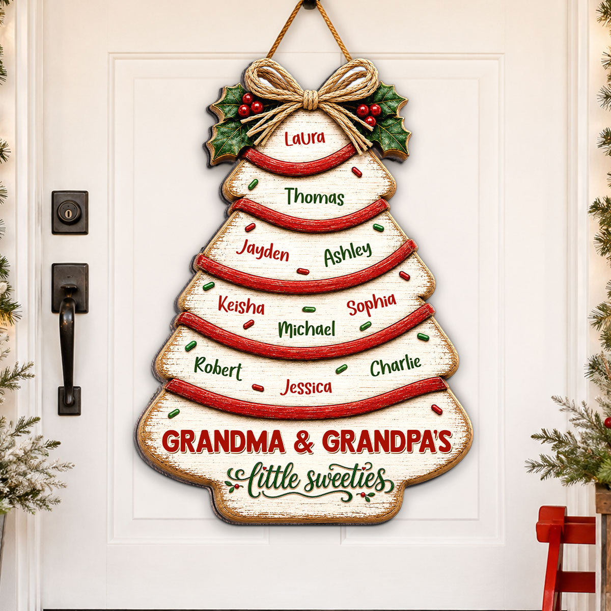 Retro Vintage Christmas Tree Cake Grandpa Grandma Little Sweeties - Personalized Wood Sign - Christmas Decoration For Grandparents