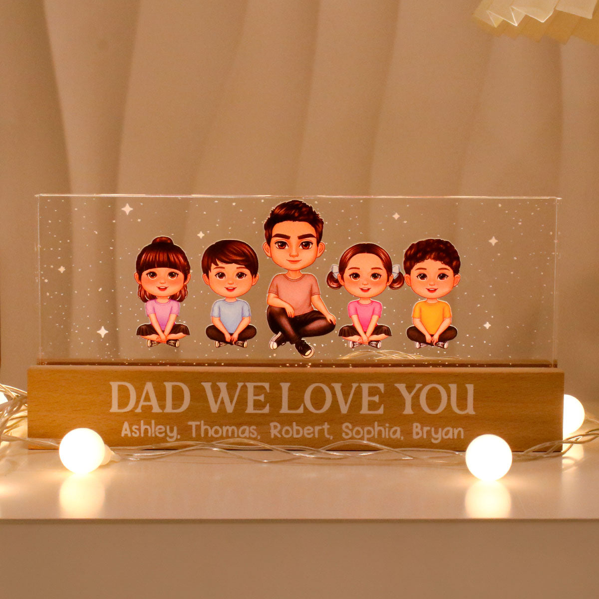 Best Dad Grandpa Ever Doll Sitting Personlaized Acrylic LED Night Light