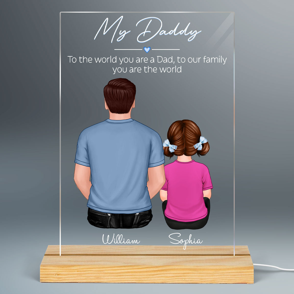 Daddy You Are The World Personalized Plaque LED Night Light - Acrylic LED Lamp - Gift For Dad