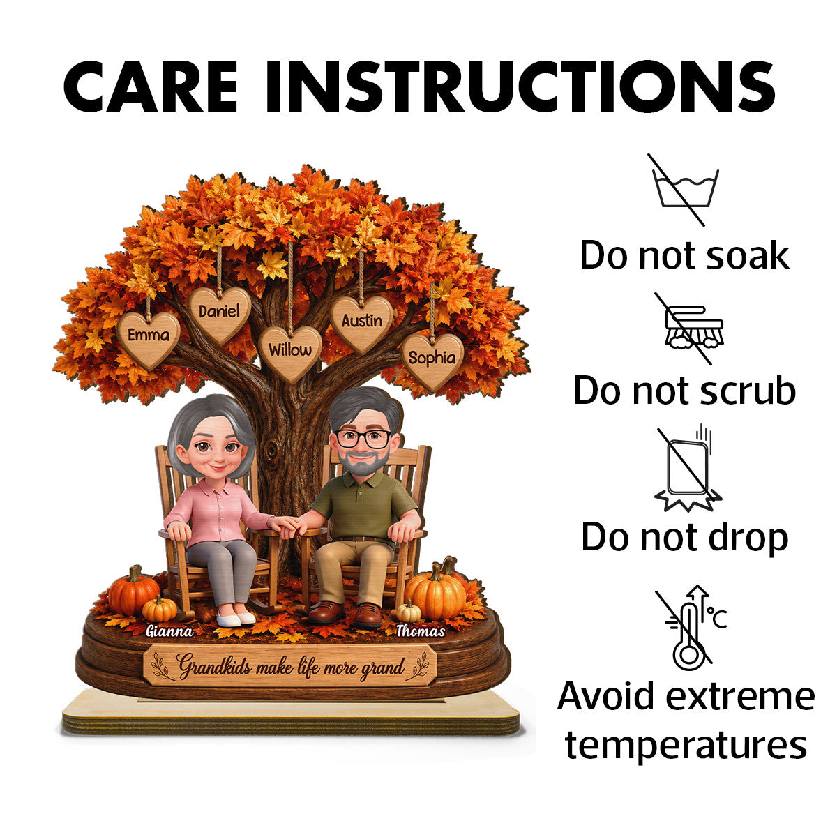 Grandkids Make Life More Grand 2D Flat - Personalized Wooden Plaque - Fall Season Gift For Grandparents