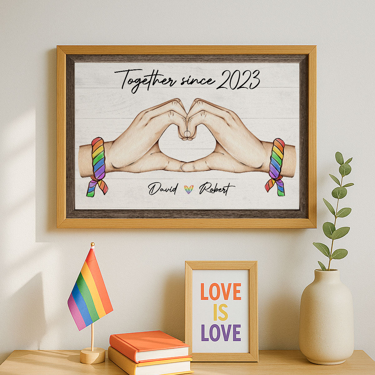Pride Month LGBT Couple Heart Hands Personalized Poster, Gift For Couple