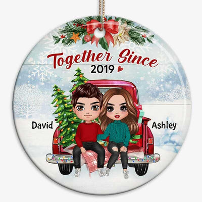 Doll Couple On Car Back View Personalized Circle Ornament