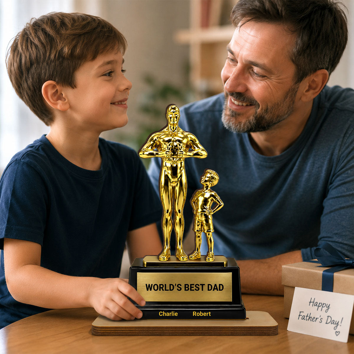 World's Best Dad Trophy - Personalized 2-Layered Wooden Plaque - Father's Day Gift for Dad, Husband