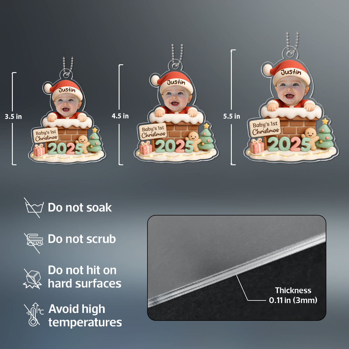 Santa Baby With Chimney Personalized Acrylic Ornament, Baby's 1st Christmas, Christmas Gift for Children, Grandchildren