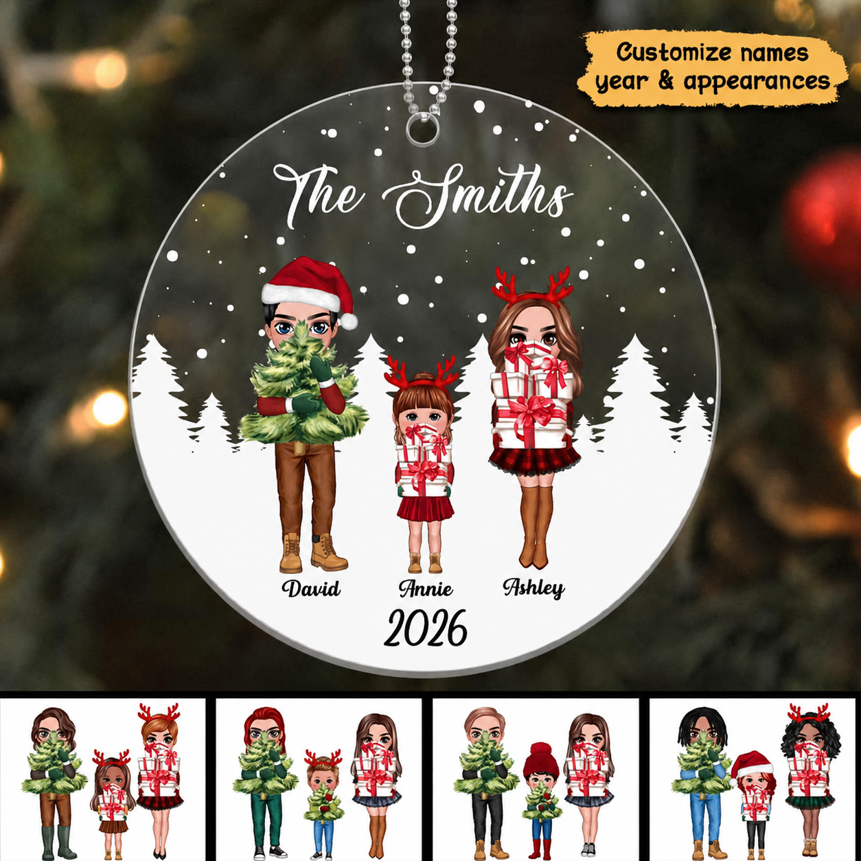 Pretty Christmas Family Personalized Acrylic Ornament