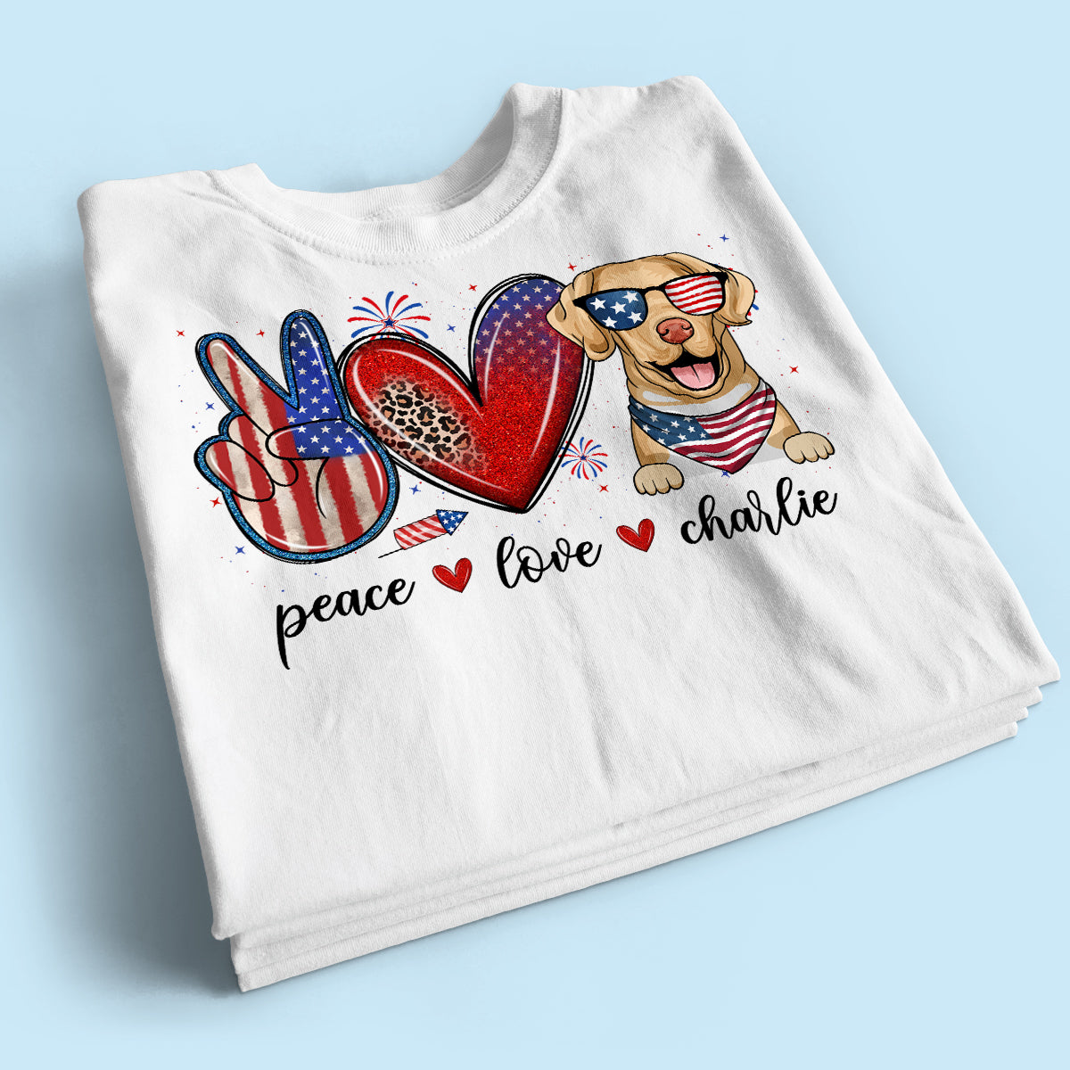 Peace Love Dogs USA Flag Pattern Personalized Shirt, Gift For Dog Mom, Dog Dad, Dog Lovers