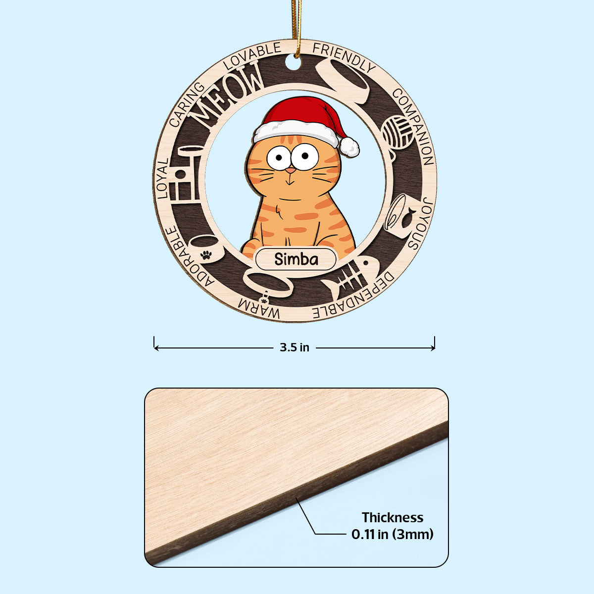 Lovable Friendly Companion Funny Cat Personalized Wooden Ornament
