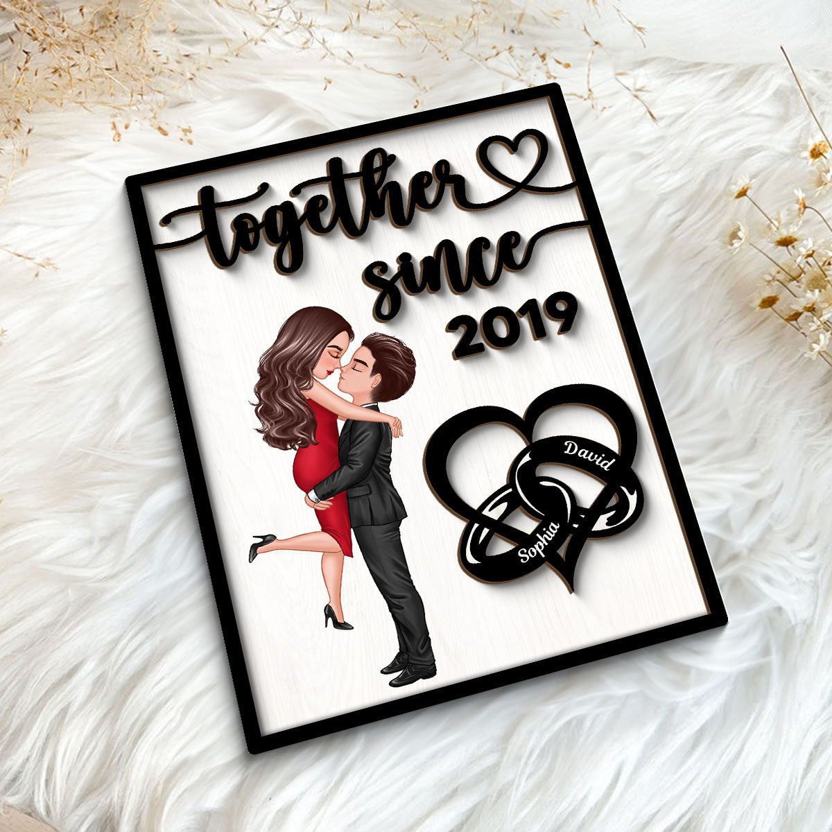 Together Since Couple Rings Valentine‘s Day Gift For Him For Her Personalized 2-Layer Wooden Plaque