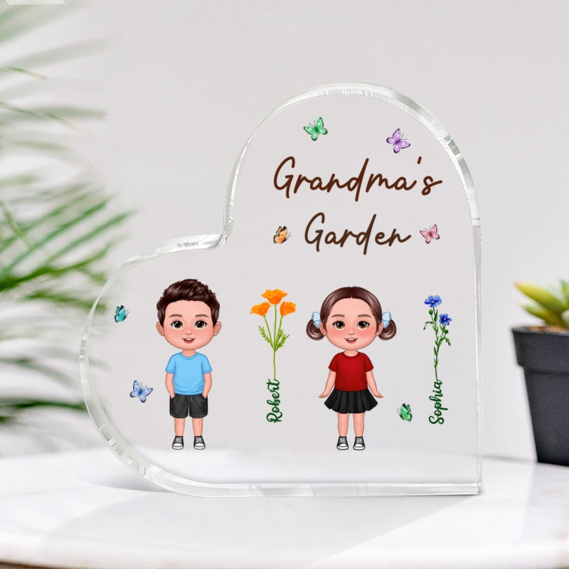 Grandma's Garden Doll Kids Standing Personalized Acrylic Heart Plaque
