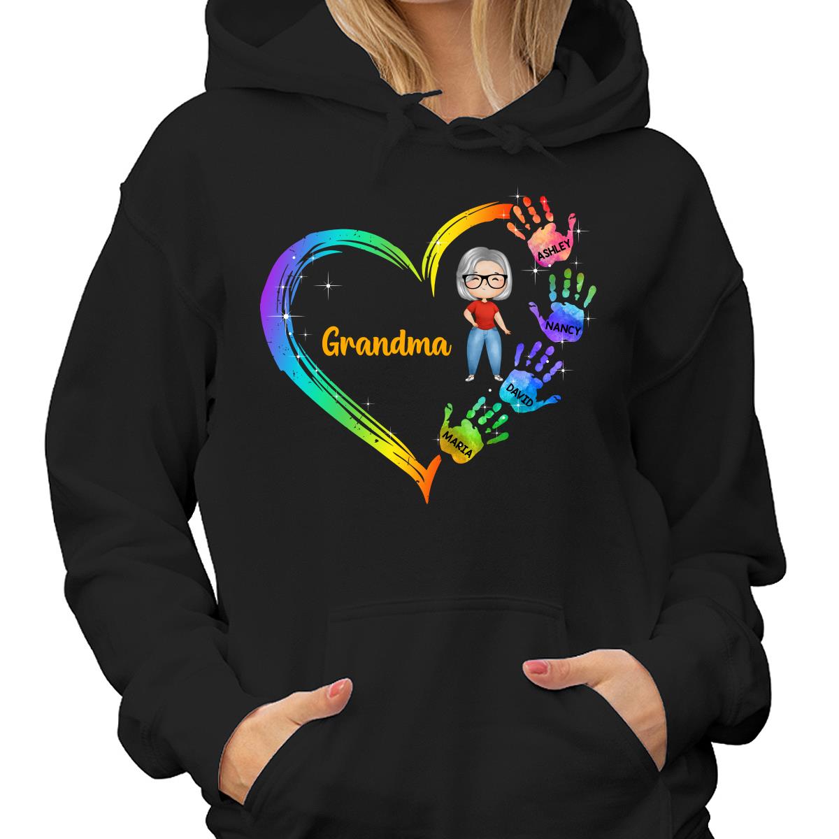 Watercolor Doll Grandma Heart Hand Print Mother‘s Day Gift Personalized Shirt