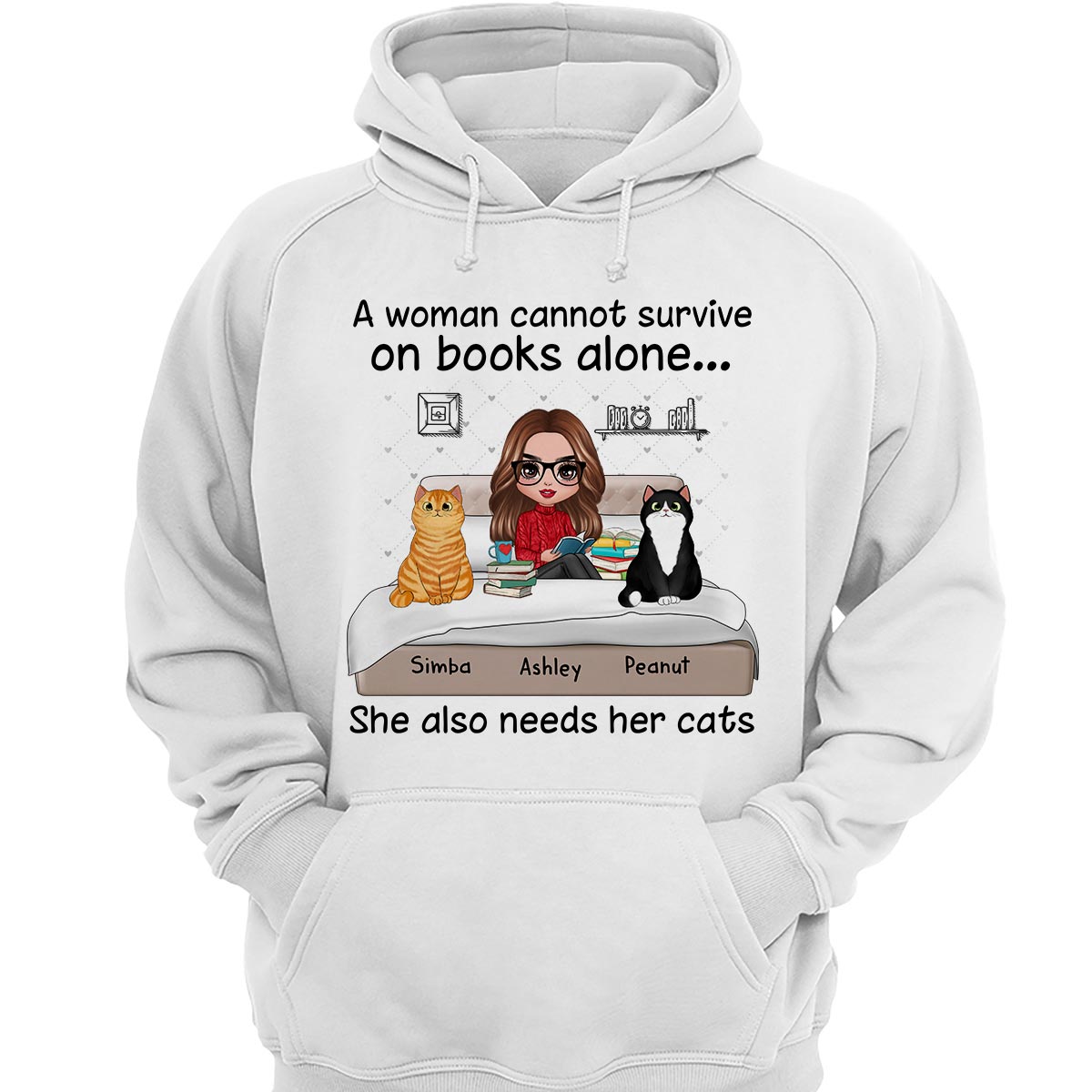 Doll Girl Reading Books On Bed With Cats Personalized Shirt