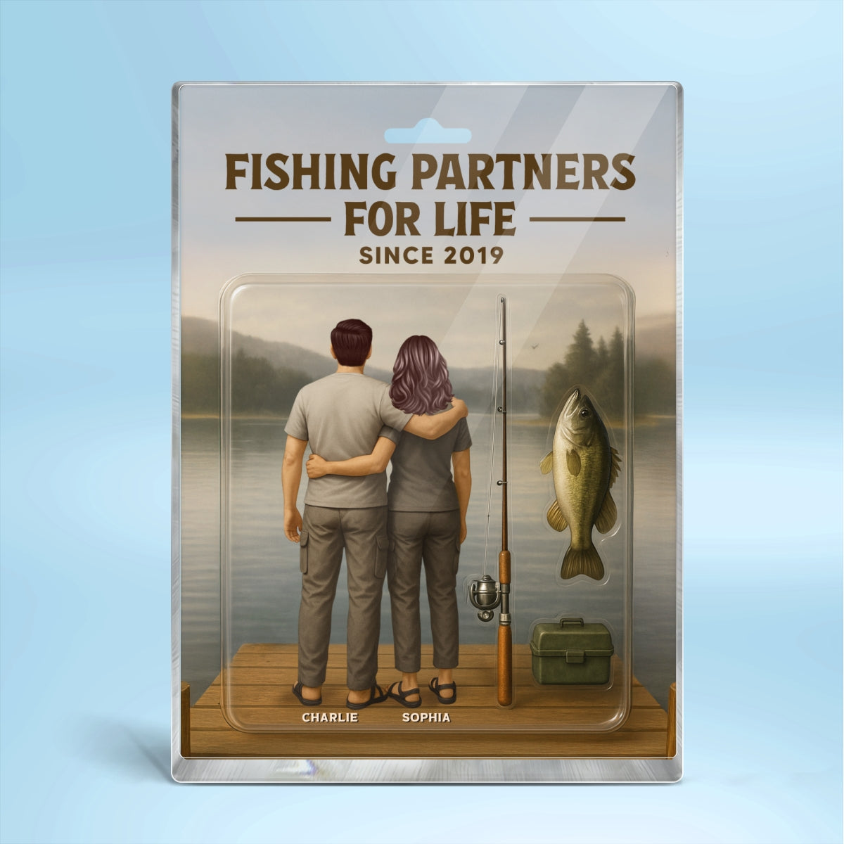 3D Effect Custom Figure Couple Fishing Partners For Life Personalized Rectangle Acrylic Block Plaque