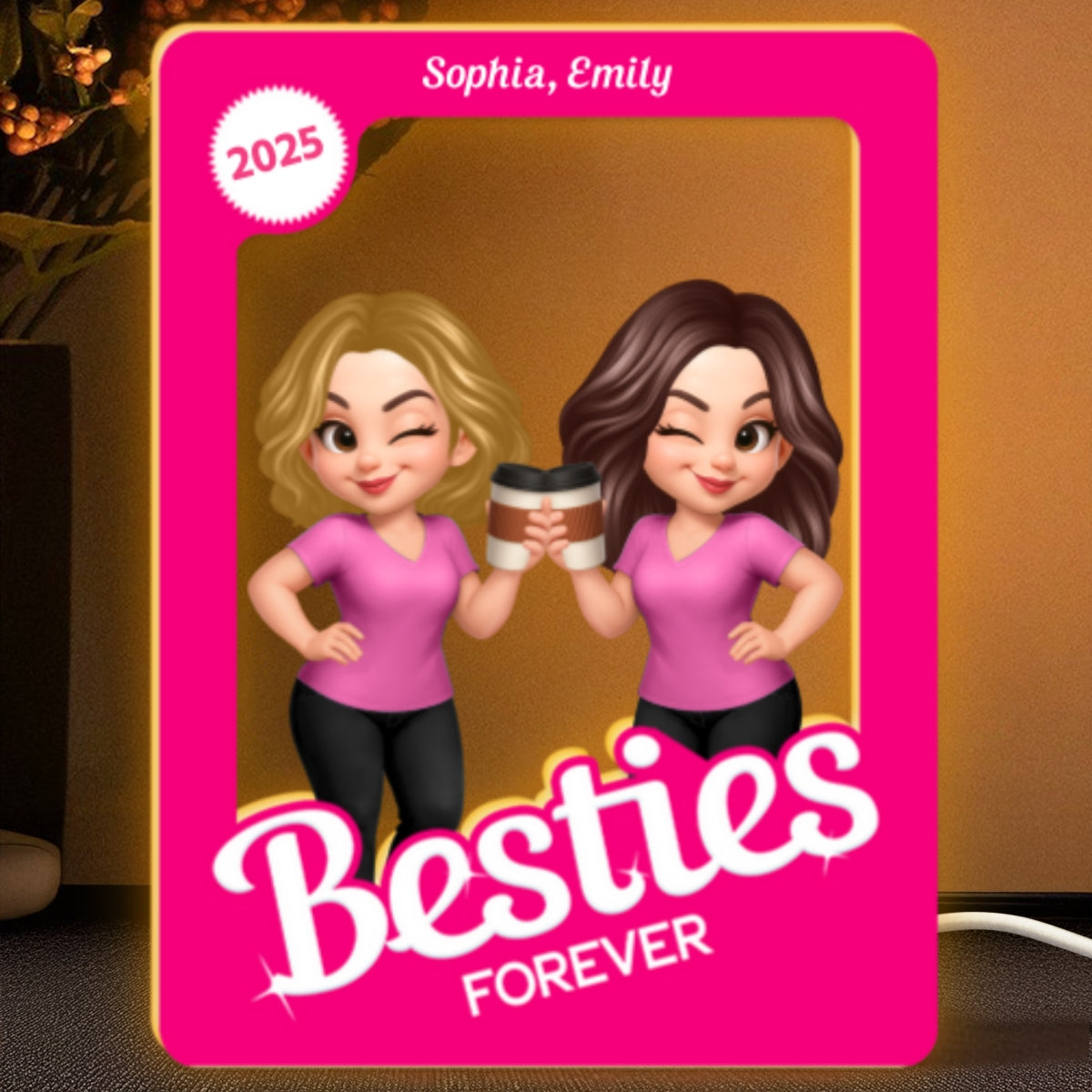 Besties Partners In Crime Pink Toy Box Style - Personalized Light Box - Gift For Best Friends