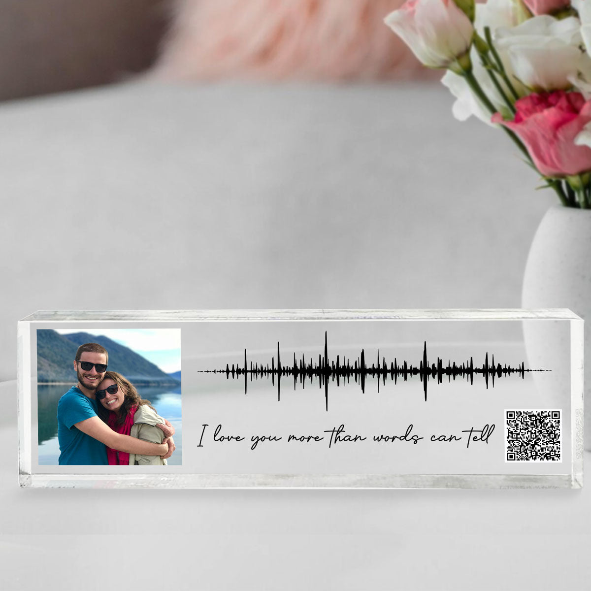 Sound Wave Art, Voice Recording Gift Photo Inserted QR Code Personalized Acrylic Block Plaque