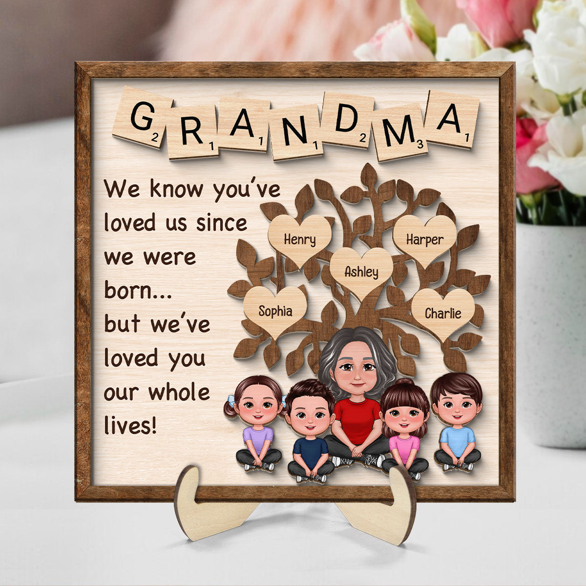 Family Tree Grandma We Know You‘ve Loved Us Since We Were Born Personalized 2-Layer Wooden Plaque
