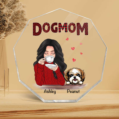 Dog Mom Red Patterned Personalized Nonagon Acrylic Plaque