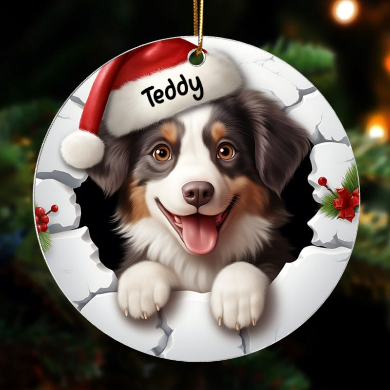 Dog Breaking Through Funny Christmas Personalized Acrylic Ornament