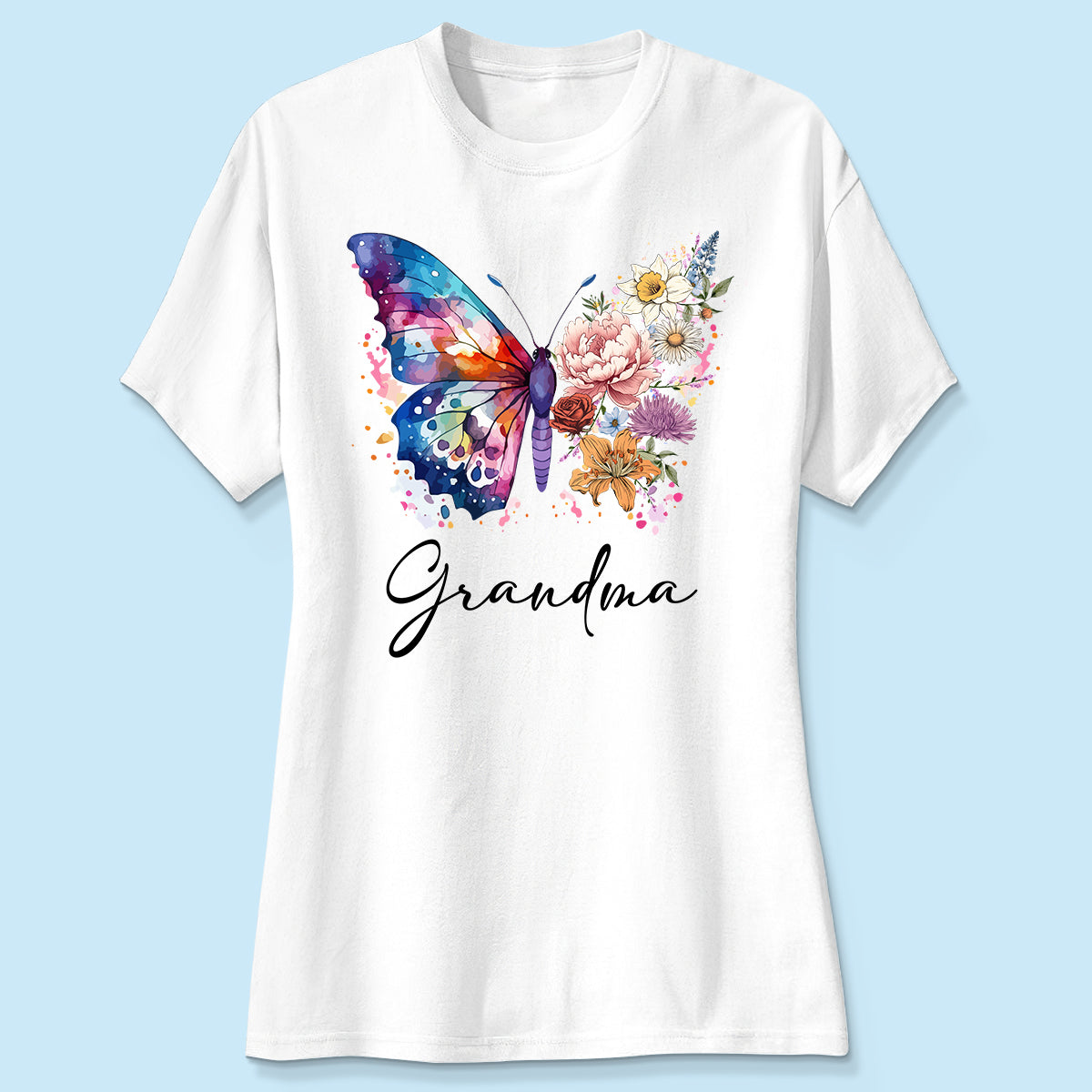 Grandma Mom Half Butterflies Birth Month Flowers Personalized Shirt