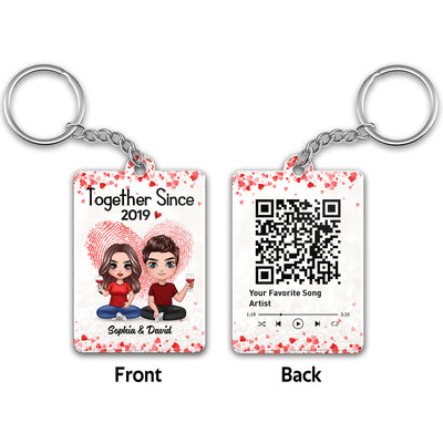 Fingerprint Doll Couple Sitting Favorite Song Scannable QR Code Personalized Acrylic Keychain