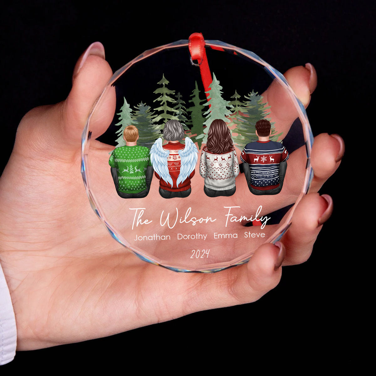 Personalized Family Christmas Personalized Glass Ornament, Custom Appearances & Names