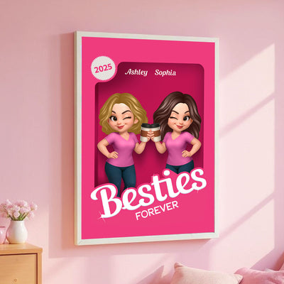 Besties Partners In Crime Pink Action Figure 3D Effect Personalized Poster