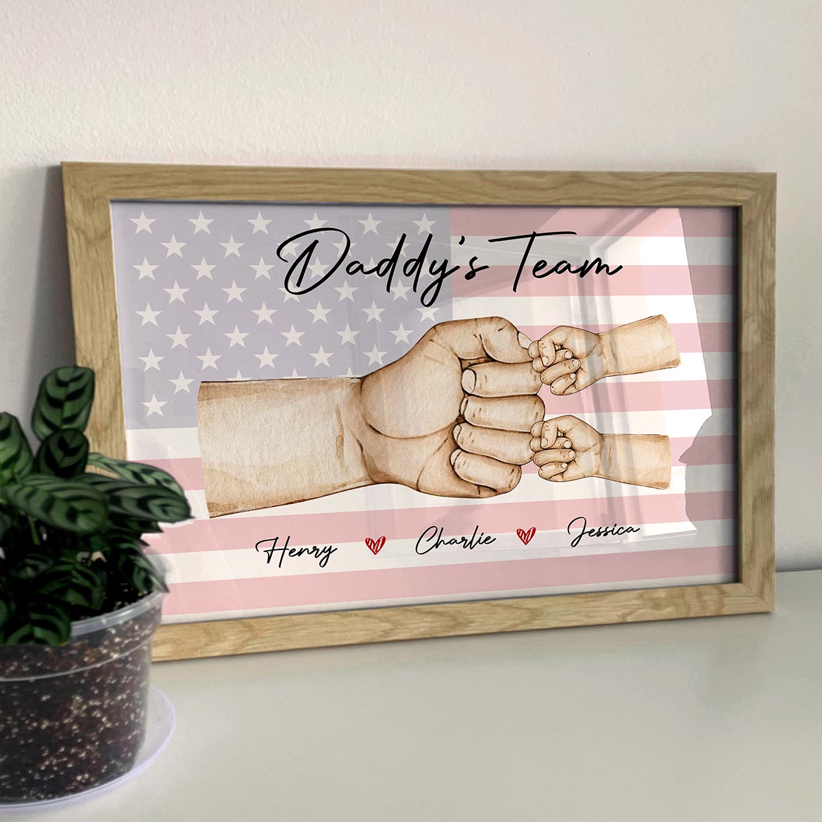 Nation Flag Daddy‘s Team Fist Bump Personalized Horizontal Poster, Father's Day Gift For Dad