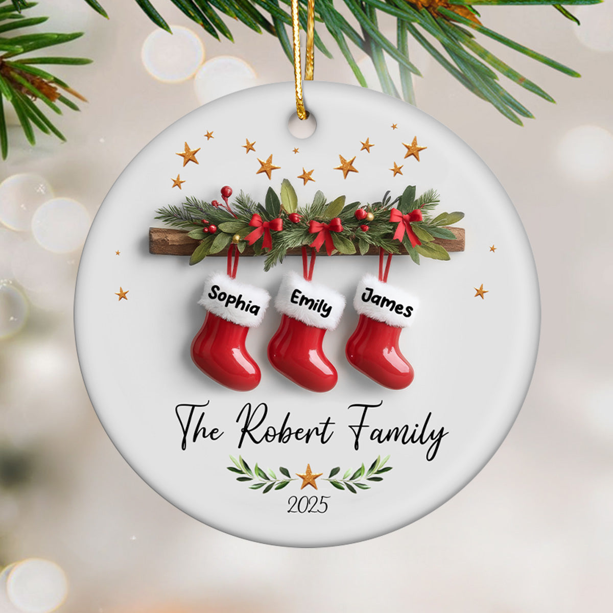 Christmas Stockings 3D Effect - Personalized Ceramic Ornament - Christmas Tree Decor For Family