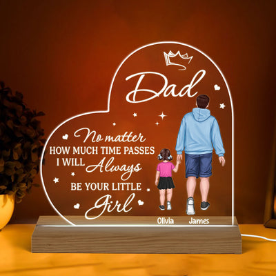 Dad No Matter How Much Time Passes Back View Man Dad And Kids Walking Father‘s Day Gift Personalized Warm Custom Shape Acrylic Plaque LED Night Light