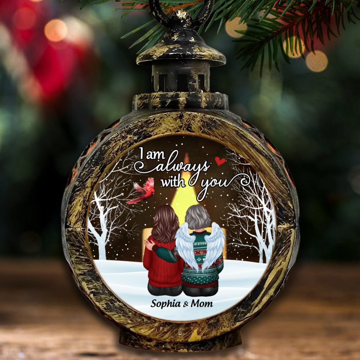 Cardinal Always With You Snow Christmas Memorial Personalized Lantern Ornament, Remembrance Gift, Sympathy Gift
